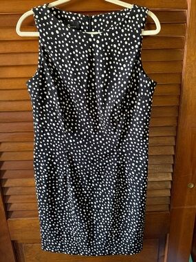 AB Studio Black and White Polka Dot Midi Sheath Dress